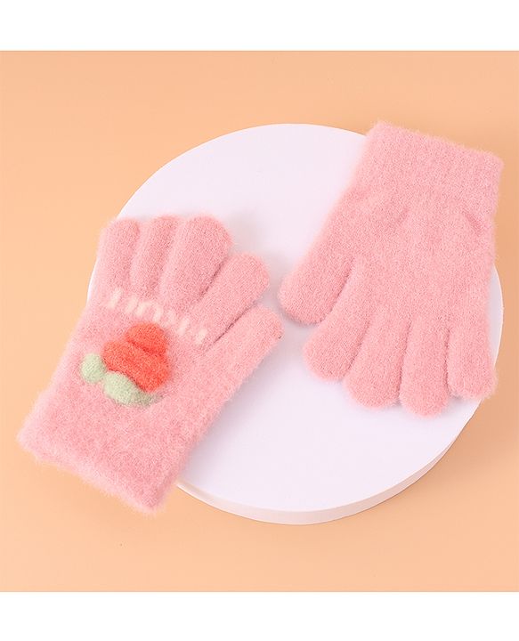 Babyhug Woollen Gloves with Fruit Print - Peach