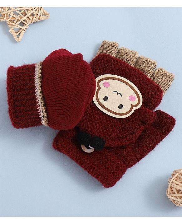 Babyhug Woollen Gloves with  Applique - Maroon