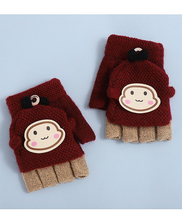 Babyhug Woollen Gloves with  Applique - Maroon