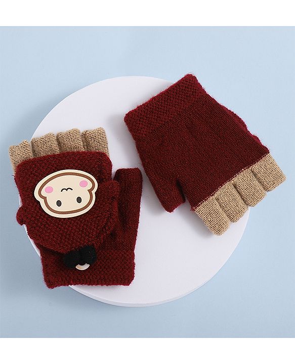 Babyhug Woollen Gloves with  Applique - Maroon
