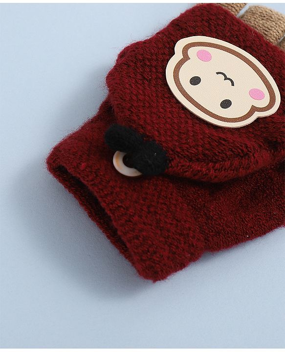 Babyhug Woollen Gloves with  Applique - Maroon