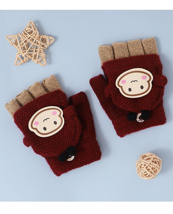 Babyhug Woollen Gloves with  Applique - Maroon