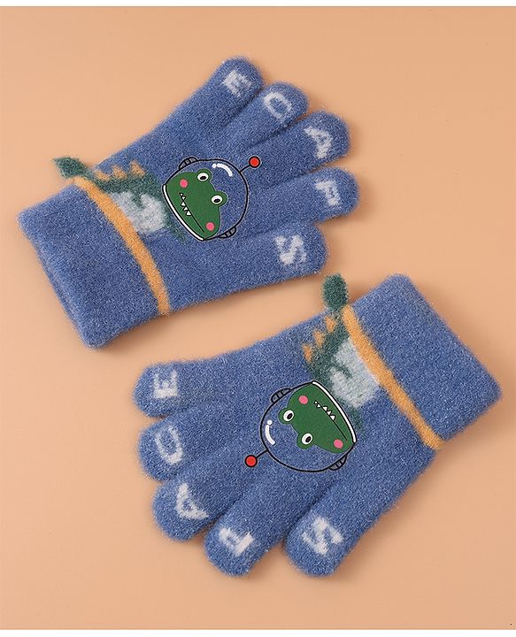 Babyhug Woollen Gloves with Crocodile Print - Navy