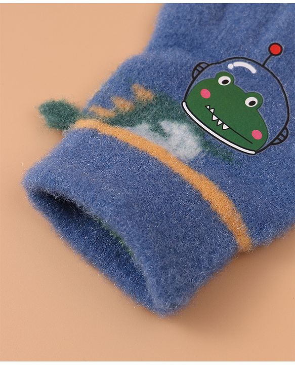 Babyhug Woollen Gloves with Crocodile Print - Navy