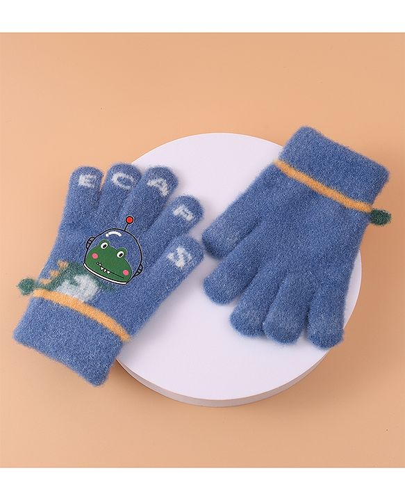 Babyhug Woollen Gloves with Crocodile Print - Navy