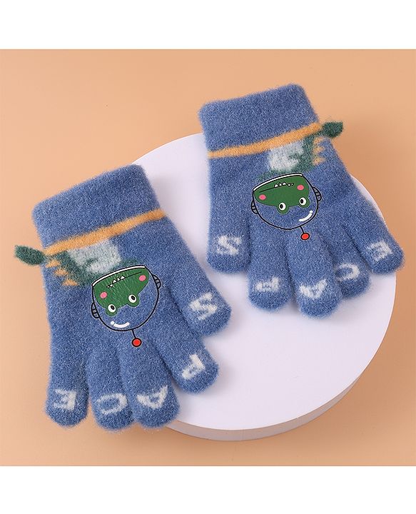 Babyhug Woollen Gloves with Crocodile Print - Navy