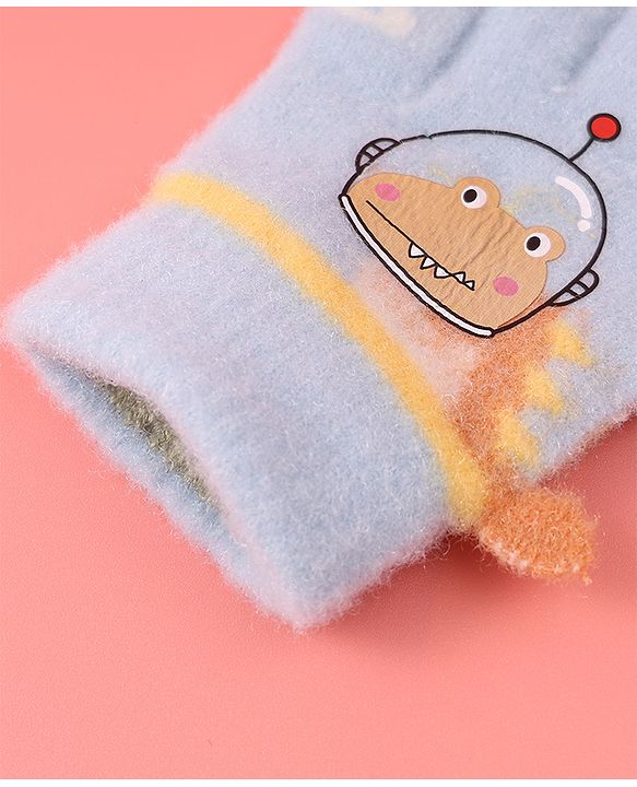 Babyhug Woollen Gloves with Crocodile Print - Sky Blue