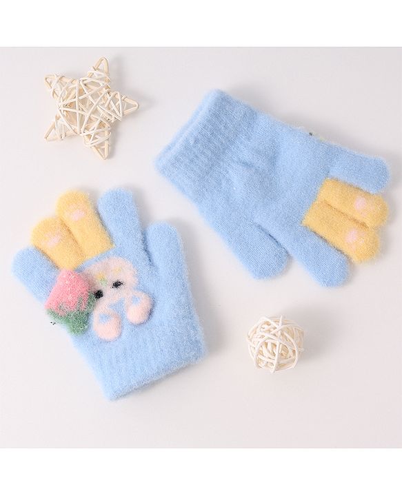 Babyhug Woollen Gloves with Bunny Print - Blue