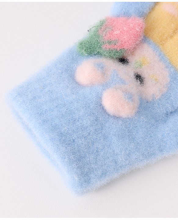 Babyhug Woollen Gloves with Bunny Print - Blue