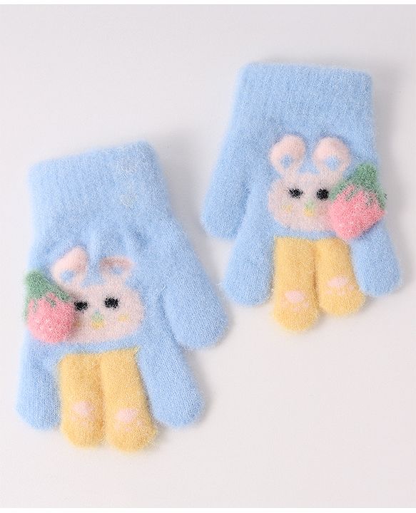 Babyhug Woollen Gloves with Bunny Print - Blue
