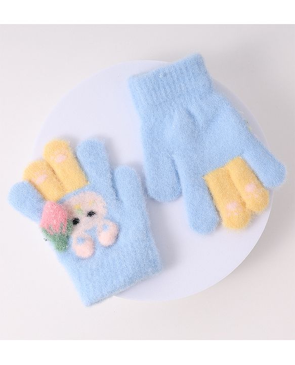 Babyhug Woollen Gloves with Bunny Print - Blue