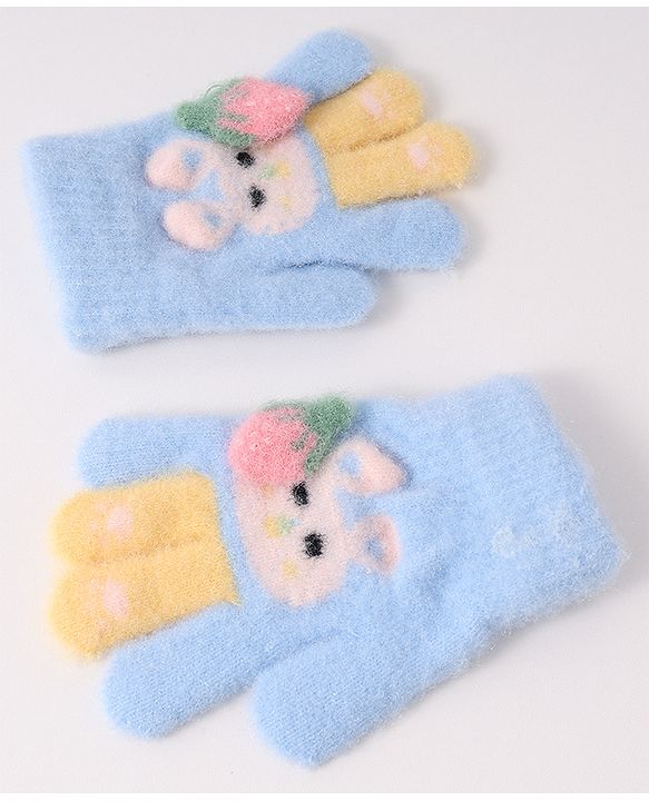 Babyhug Woollen Gloves with Bunny Print - Blue