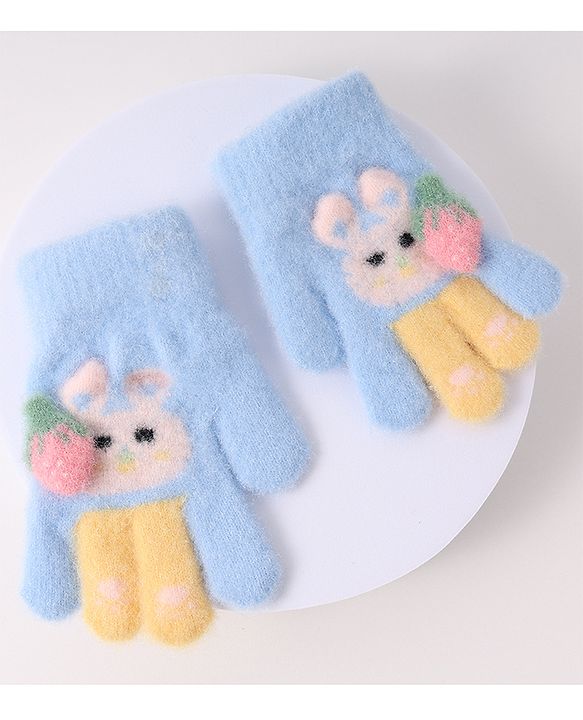Babyhug Woollen Gloves with Bunny Print - Blue