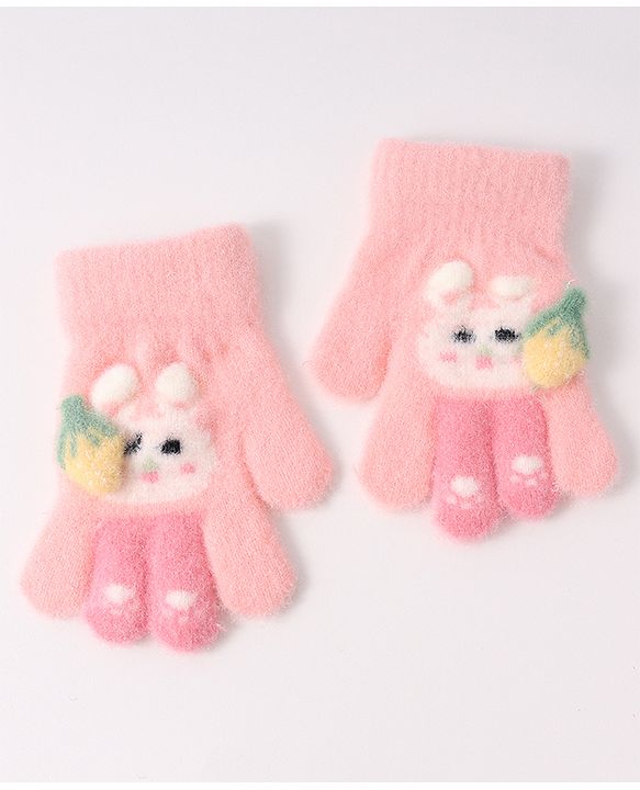 Babyhug Woollen Gloves with Bunny Print - Blue