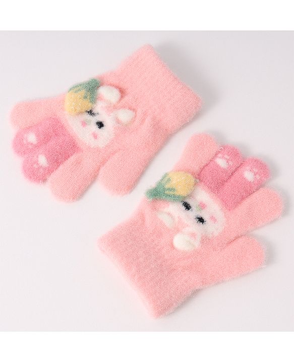 Babyhug Woollen Gloves with Bunny Print - Blue