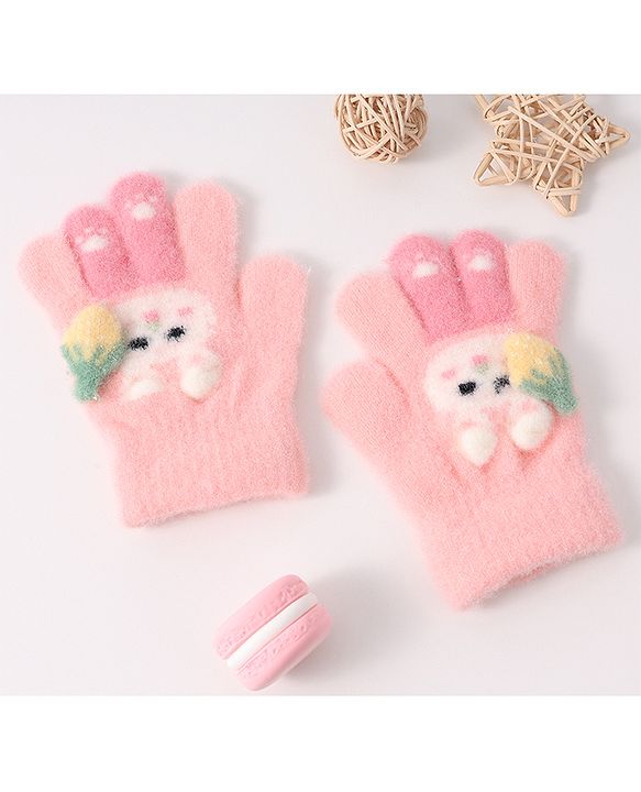 Babyhug Woollen Gloves with Bunny Print - Blue