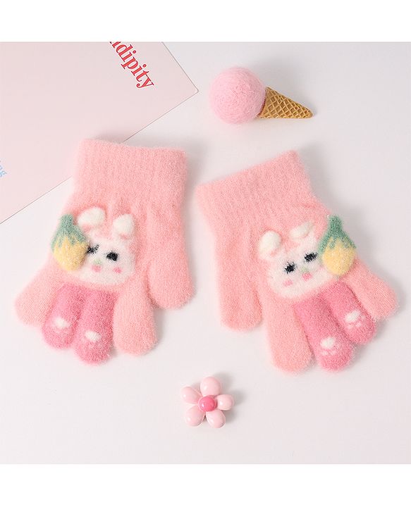Babyhug Woollen Gloves with Bunny Print - Blue