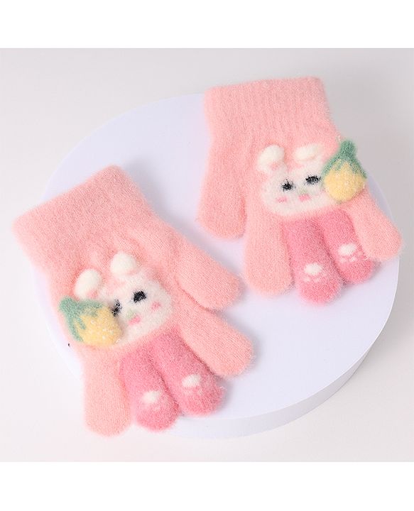 Babyhug Woollen Gloves with Bunny Print - Blue