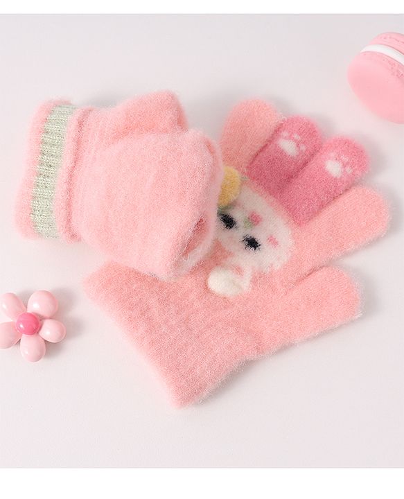 Babyhug Woollen Gloves with Bunny Print - Blue