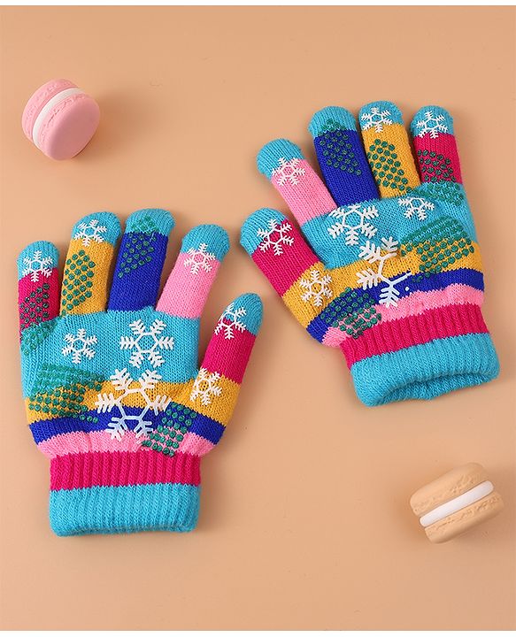 Babyhug Woollen Gloves with Snow Print - Multicolor