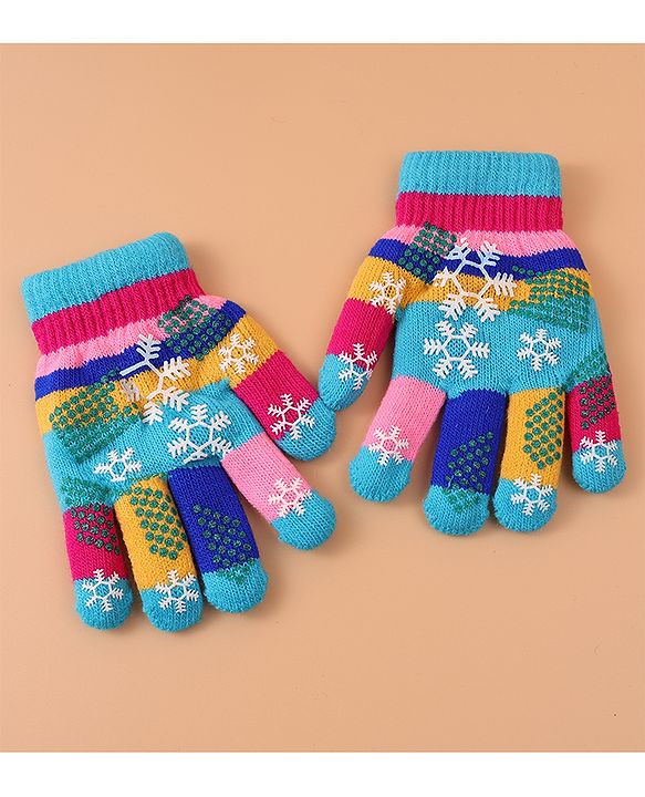 Babyhug Woollen Gloves with Snow Print - Multicolor