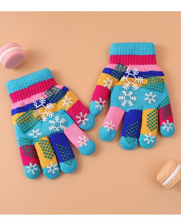 Babyhug Woollen Gloves with Snow Print - Multicolor