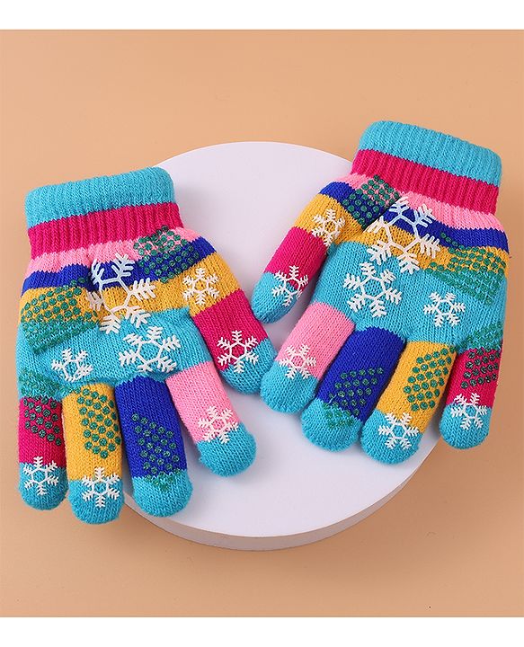 Babyhug Woollen Gloves with Snow Print - Multicolor