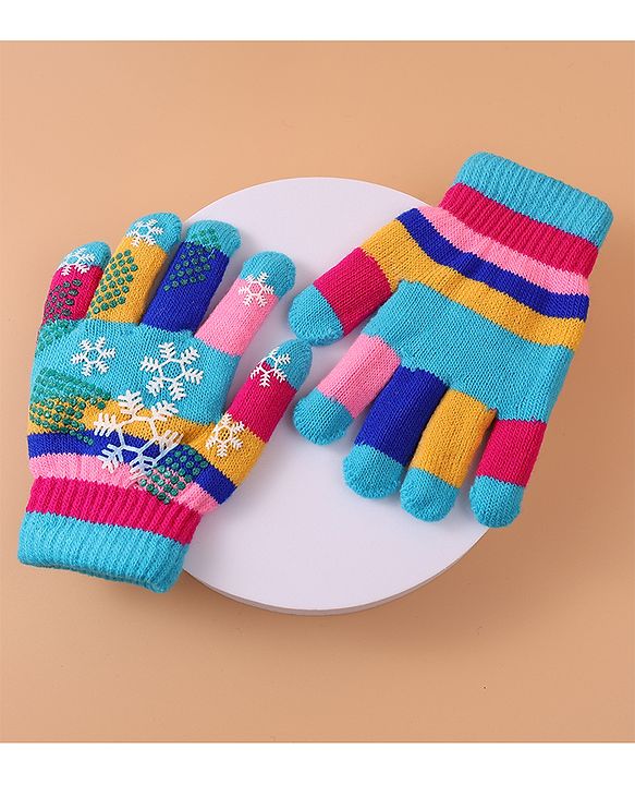 Babyhug Woollen Gloves with Snow Print - Multicolor
