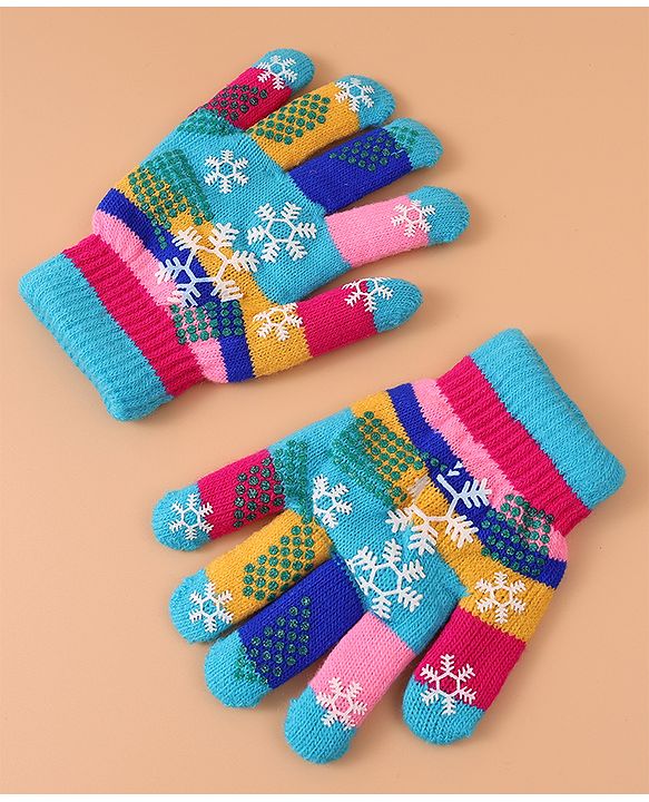 Babyhug Woollen Gloves with Snow Print - Multicolor