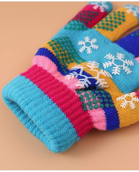 Babyhug Woollen Gloves with Snow Print - Multicolor