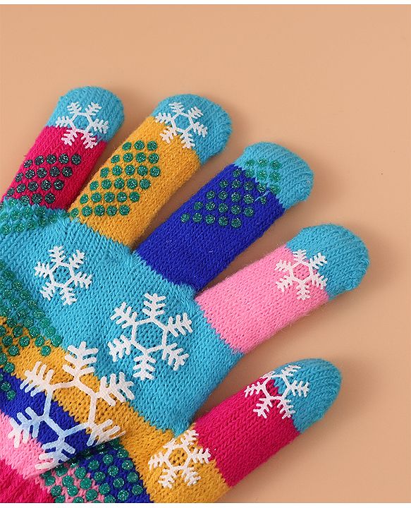 Babyhug Woollen Gloves with Snow Print - Multicolor