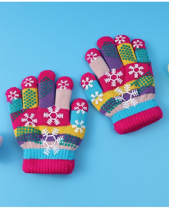 Babyhug Woollen Gloves with Snow Print - Multicolor