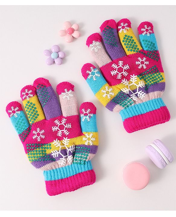 Babyhug Woollen Gloves with Snow Print - Multicolor