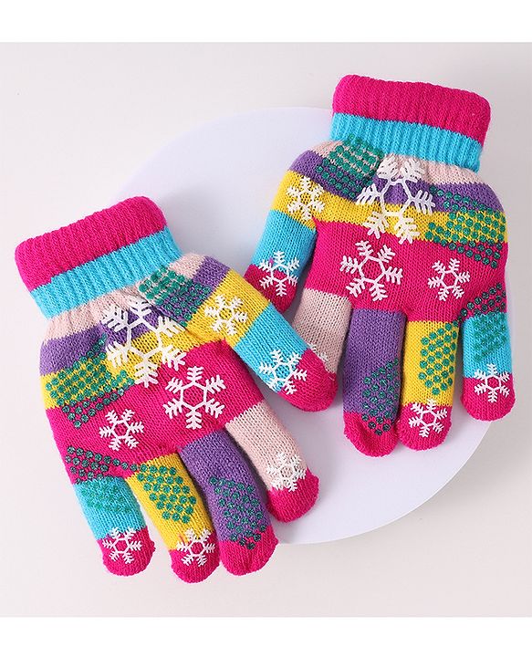 Babyhug Woollen Gloves with Snow Print - Multicolor