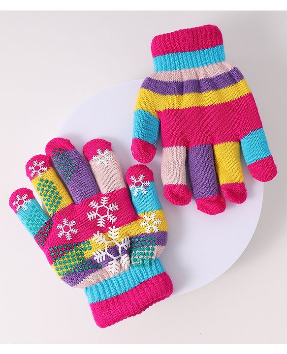 Babyhug Woollen Gloves with Snow Print - Multicolor