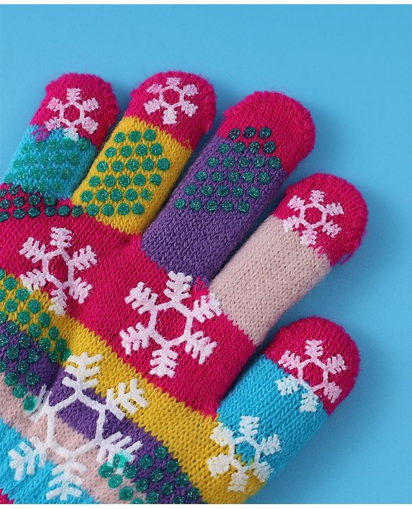 Babyhug Woollen Gloves with Snow Print - Multicolor