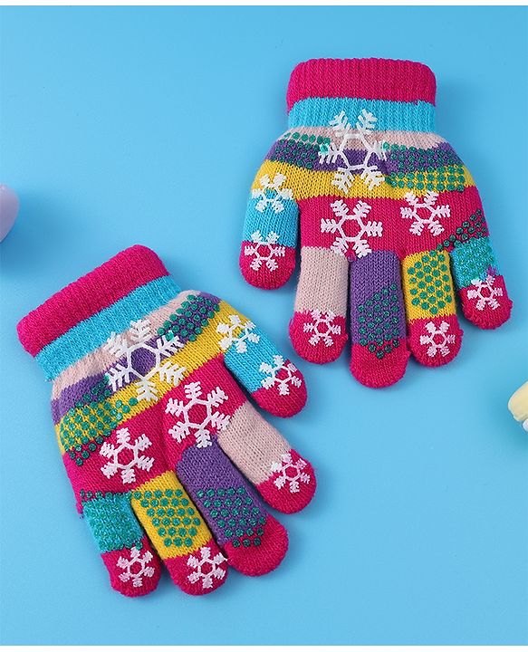 Babyhug Woollen Gloves with Snow Print - Multicolor