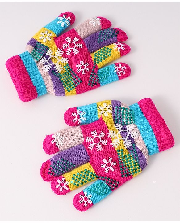 Babyhug Woollen Gloves with Snow Print - Multicolor