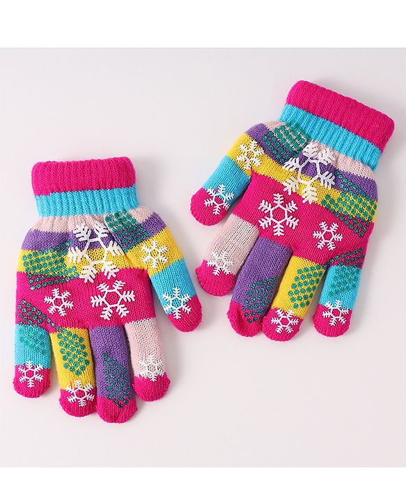 Babyhug Woollen Gloves with Snow Print - Multicolor