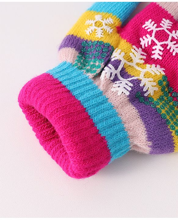 Babyhug Woollen Gloves with Snow Print - Multicolor