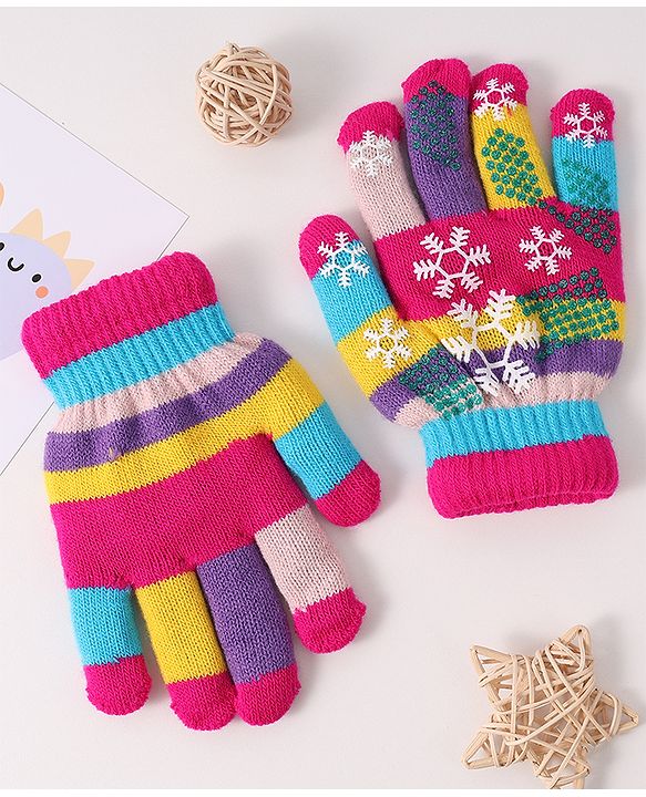 Babyhug Woollen Gloves with Snow Print - Multicolor