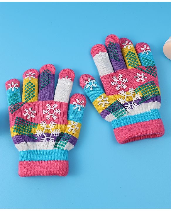Babyhug Woollen Gloves with Snow Print - Multicolor