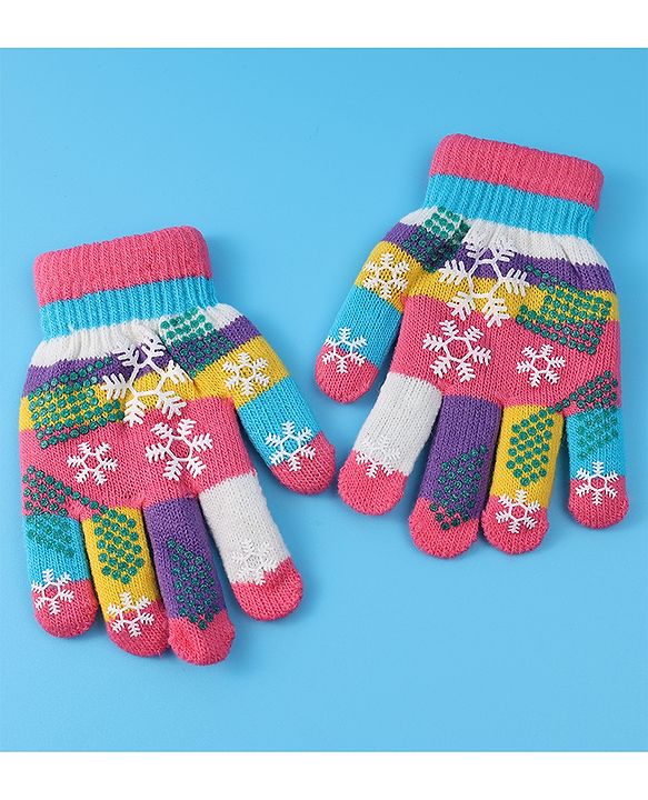Babyhug Woollen Gloves with Snow Print - Multicolor