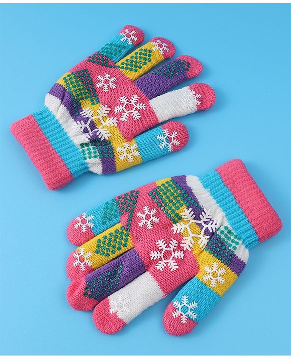 Babyhug Woollen Gloves with Snow Print - Multicolor