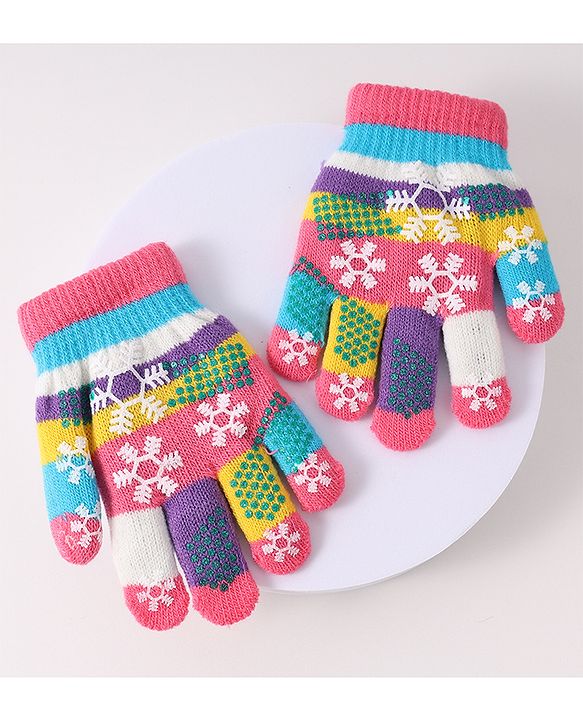 Babyhug Woollen Gloves with Snow Print - Multicolor