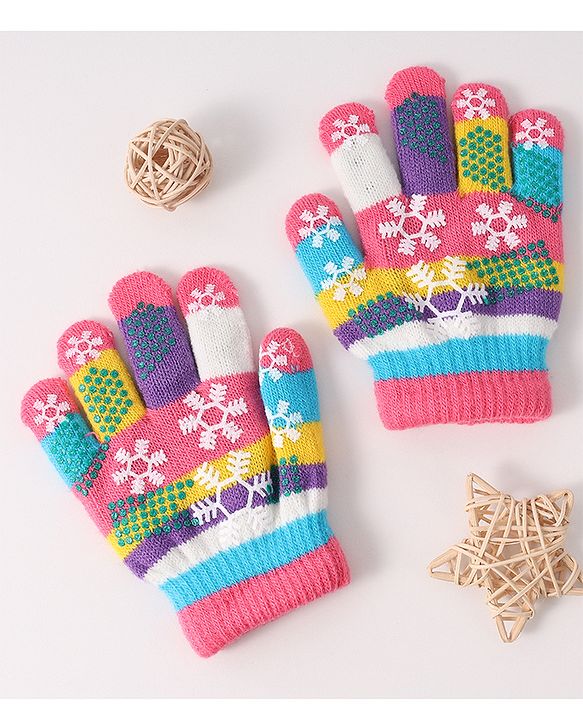 Babyhug Woollen Gloves with Snow Print - Multicolor