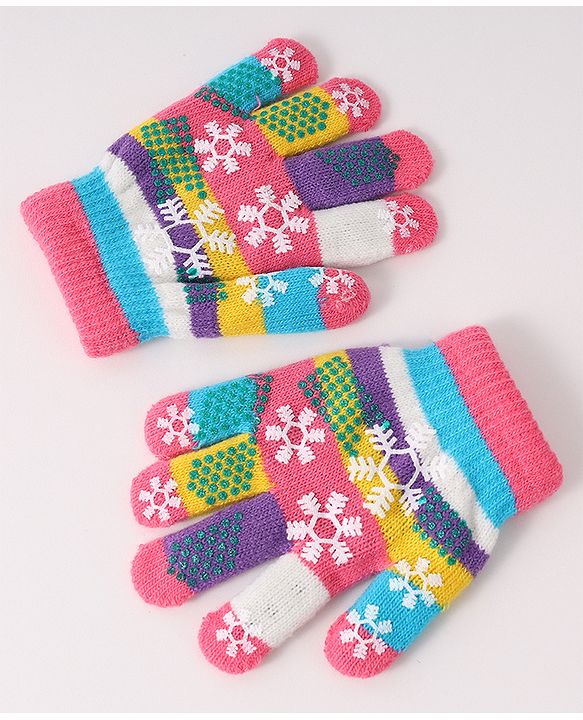 Babyhug Woollen Gloves with Snow Print - Multicolor
