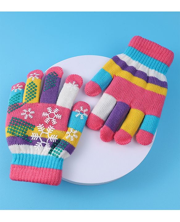 Babyhug Woollen Gloves with Snow Print - Multicolor