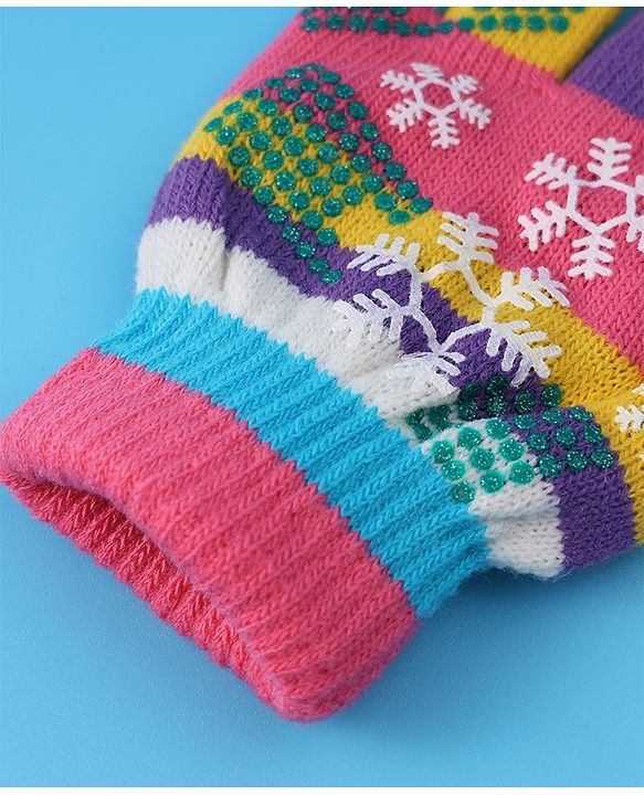 Babyhug Woollen Gloves with Snow Print - Multicolor
