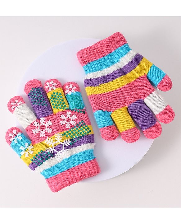 Babyhug Woollen Gloves with Snow Print - Multicolor